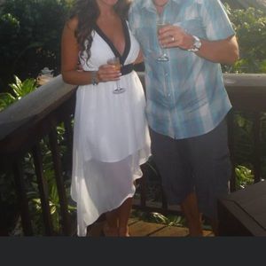 Bebe colorblock high low white & black dress small